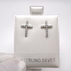 Sterling Silver Cz Cross Stud Earrings